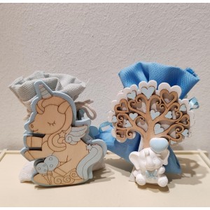 Bomboniera portaconfetti in legno rosa celeste in offerta
